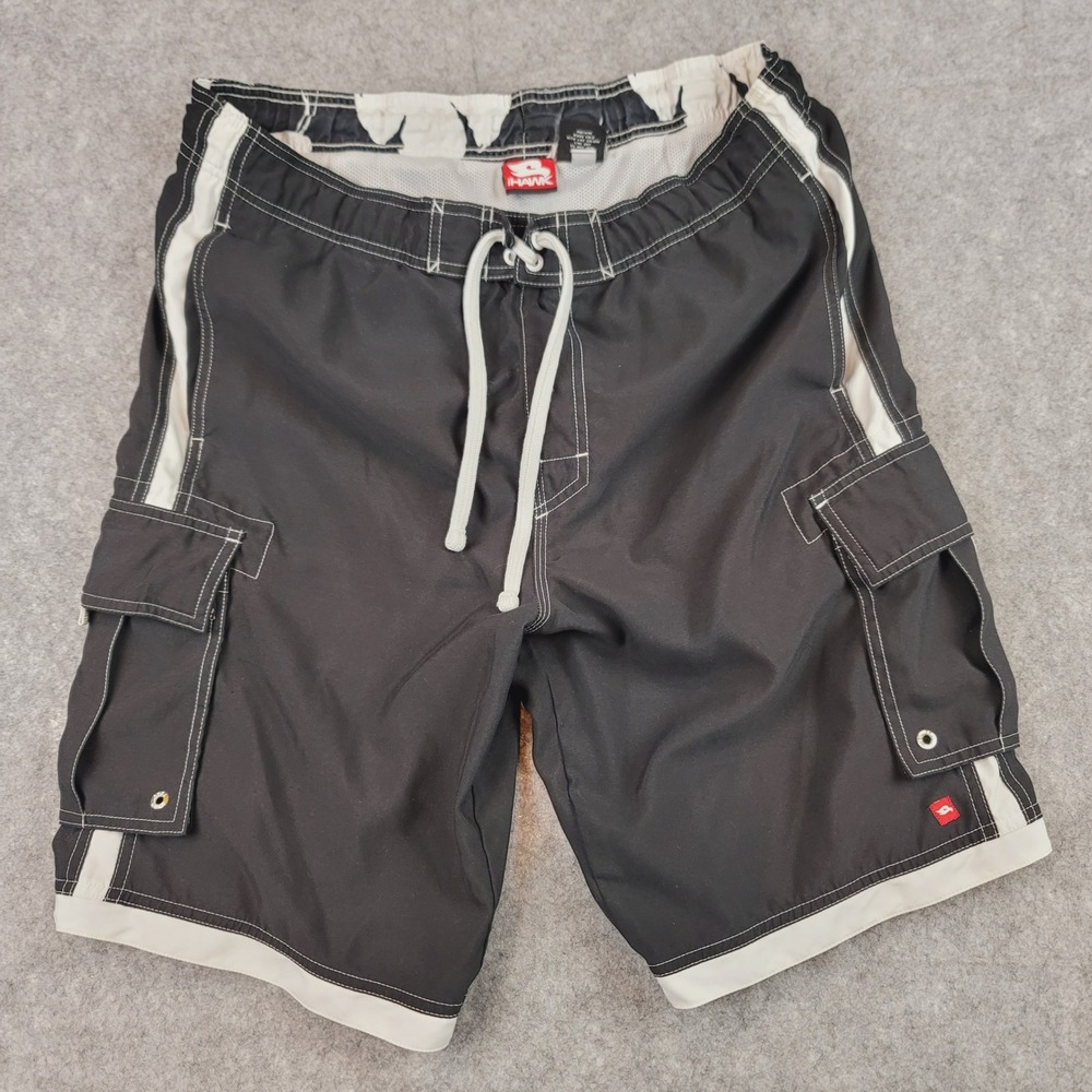 Tony Hawk Mens Board Shorts Gray White Cargo Swim Trunks Size‎ Medium 9 Inseam